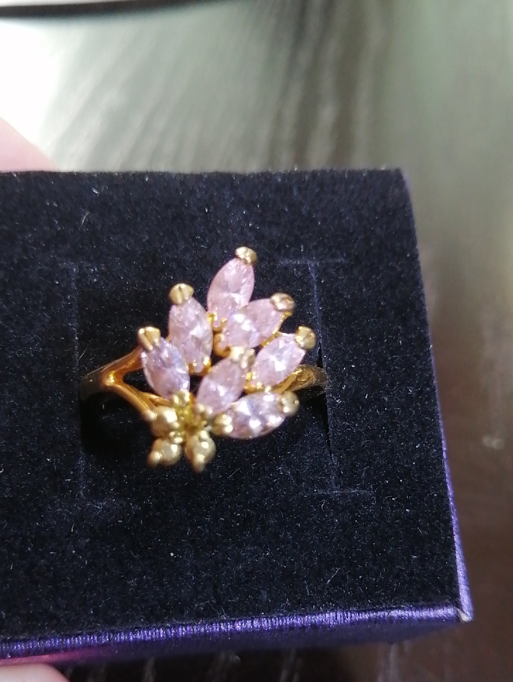 Delicate Pink Marquise Crystal Bouquet Gold Plated Ring Size 8
